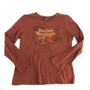 Harley Davidson Top Womens Large Biker Cotton Orange County Graphic Casual Shirt